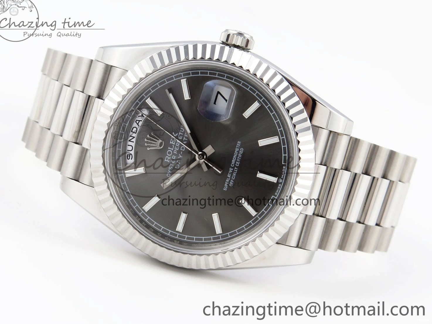 MiroTime 0328 ComfortFit DayDate 40 SS GSF Gain Weight Gray Stick Dial on President Bracelet A 1927